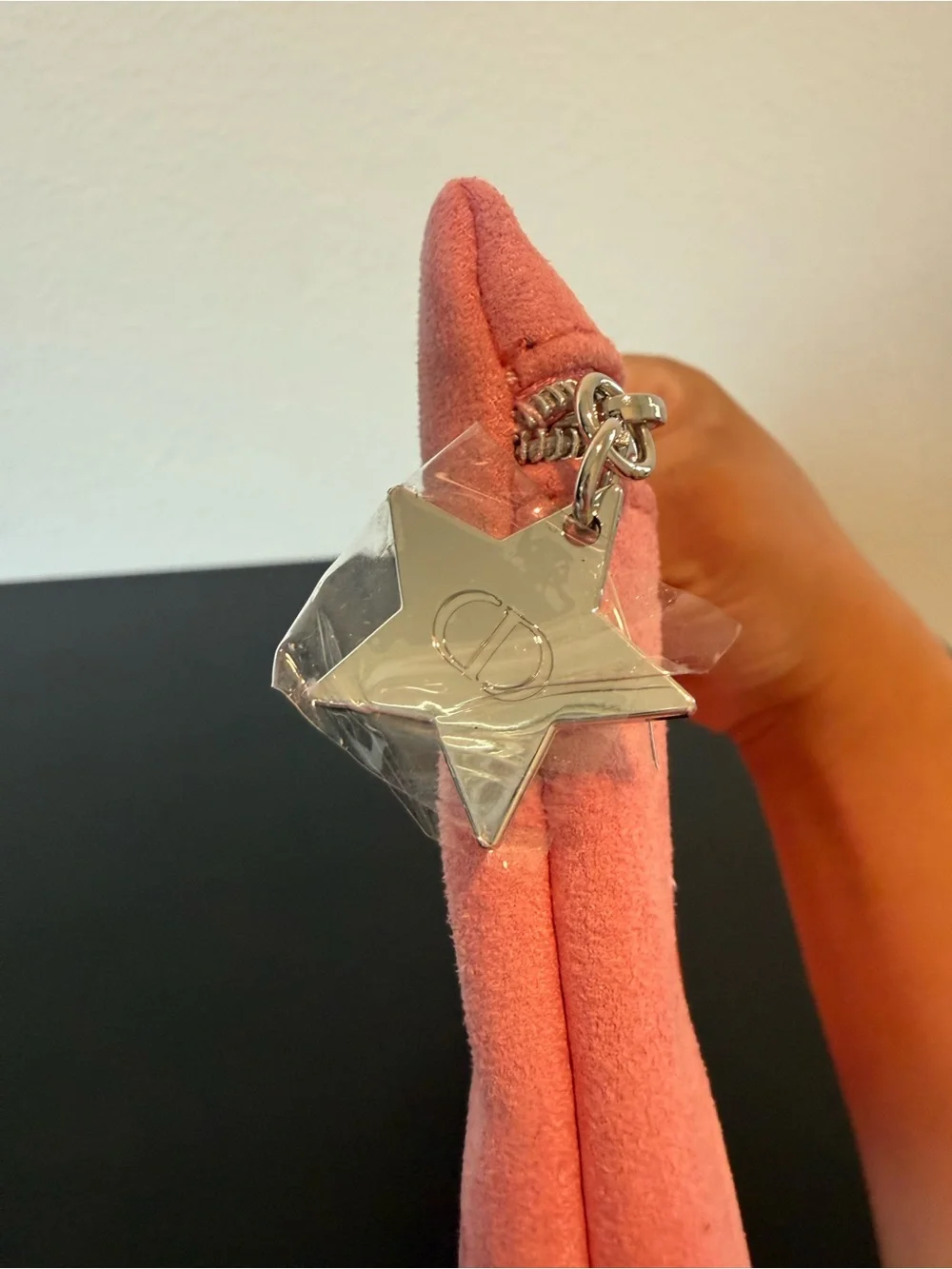 Dior Pink Suede Zip Pouch with Gloss Logo